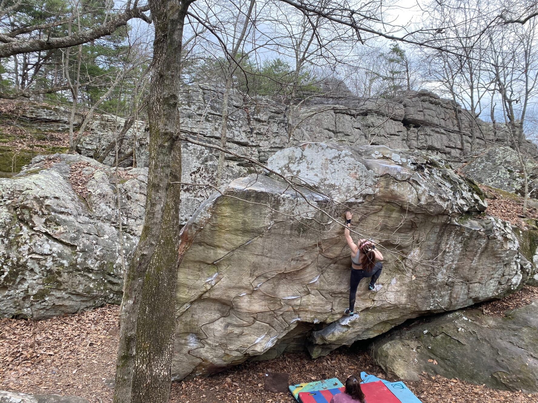 Caroline Vason climbs Standard Deviation (V6) at Rocktown.