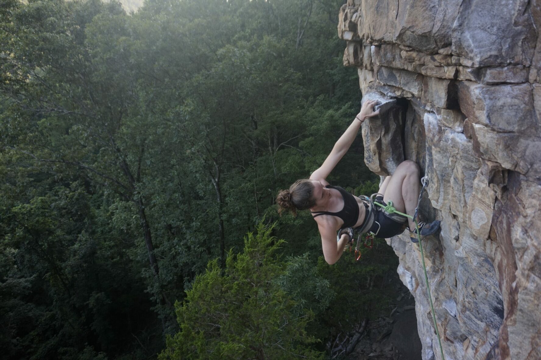 The author rests on Flash Fried (5.12b) at Denny Cove.