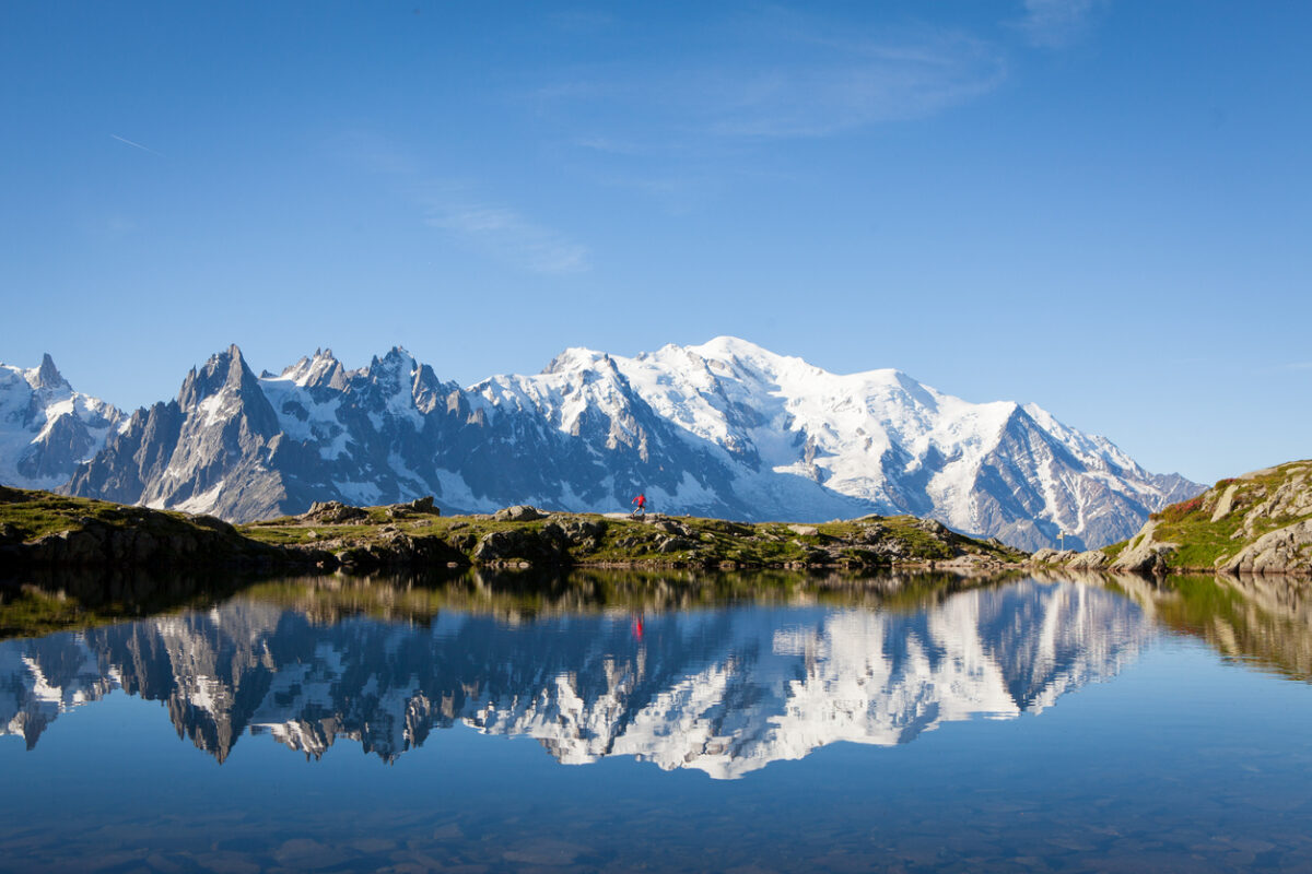 View of the town of Chamonix beneath Mont Blanc. 