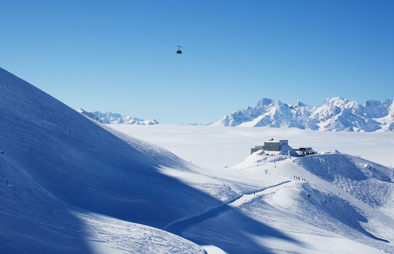 A cable car in a resort near Verbier, Swiss Alps.