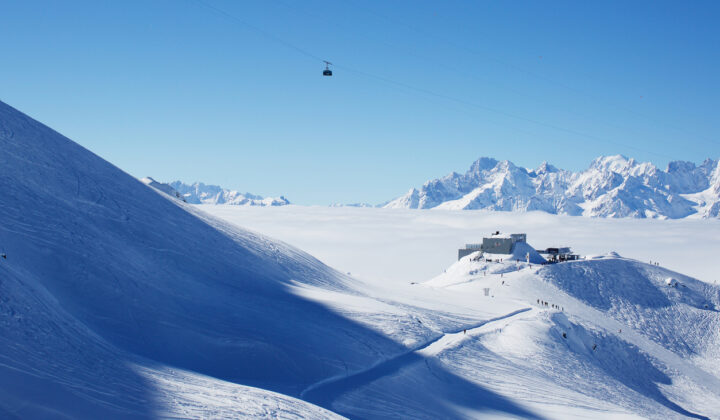 A cable car in a resort near Verbier, Swiss Alps.