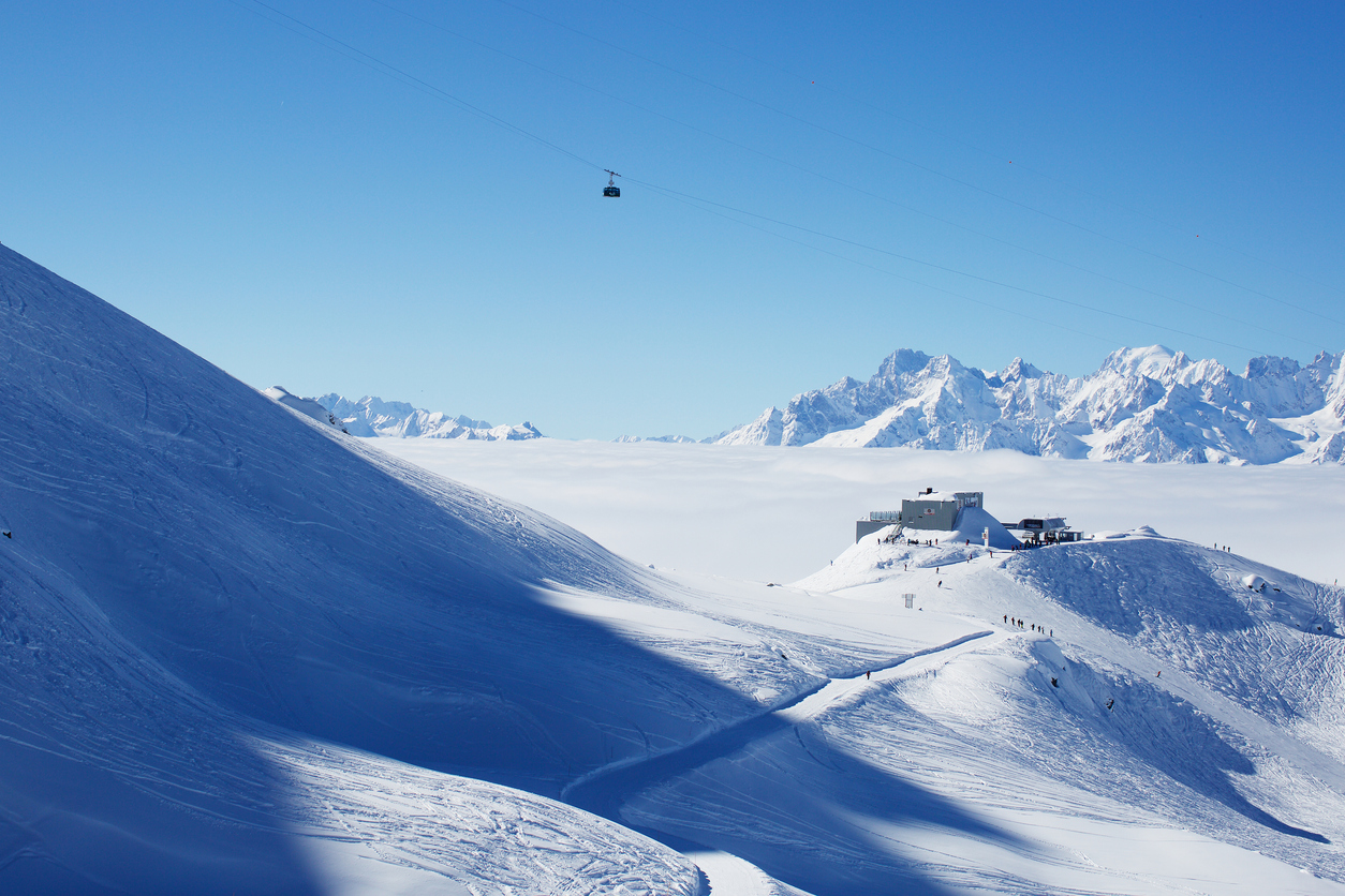 A cable car in a resort near Verbier, Swiss Alps.