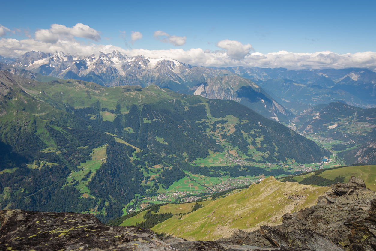 View of Val de Bagnes, an Alpine valley in Switzerland.