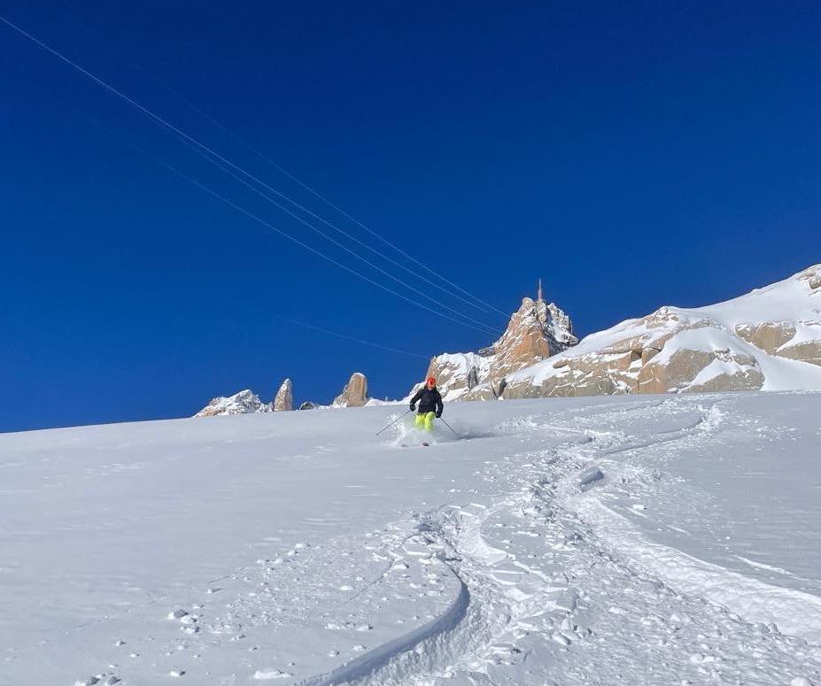 A backcountry skier skiing in Vallee Blanche, near Chamonix.