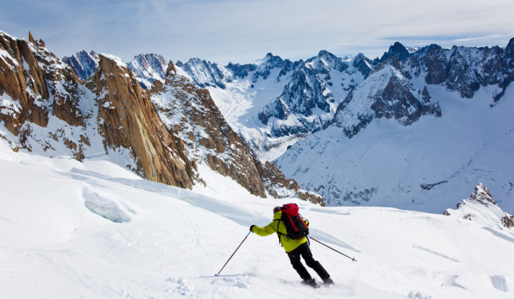 A backcountry skier on a slope in Vallee Blanche.