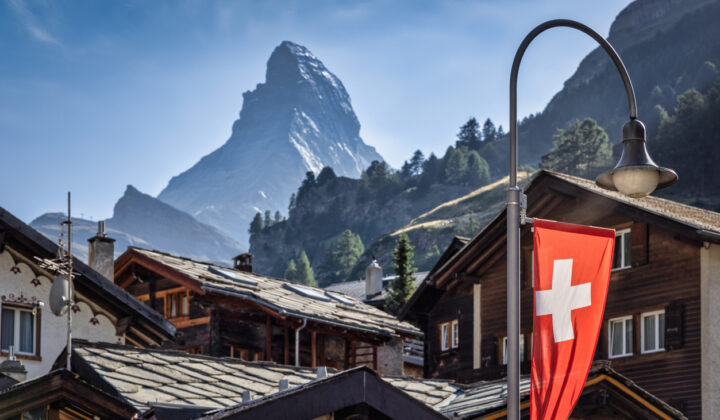 The town of Zermatt, below Matterhorn, the ending point of the Haute Route.
