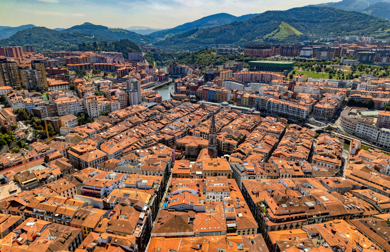 Aerial shot of Bilbao old town