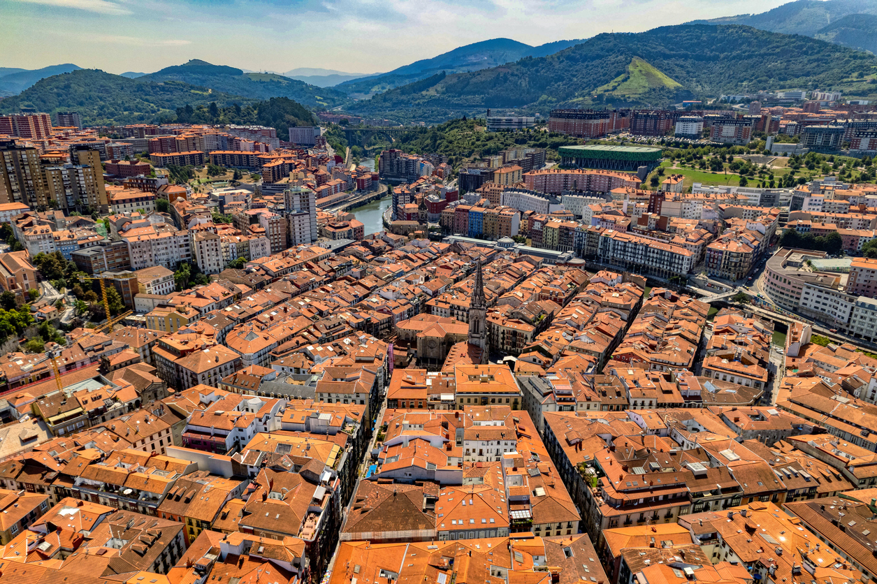 Aerial shot of Bilbao old town