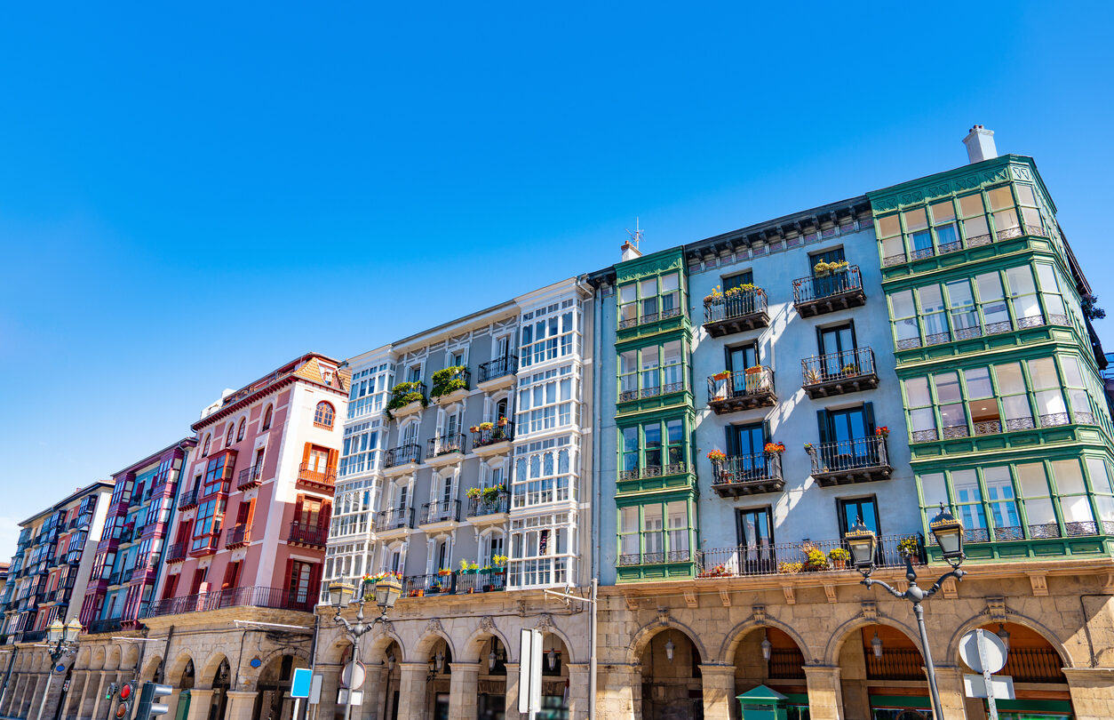 Vibrant facades in downtown Bilbao