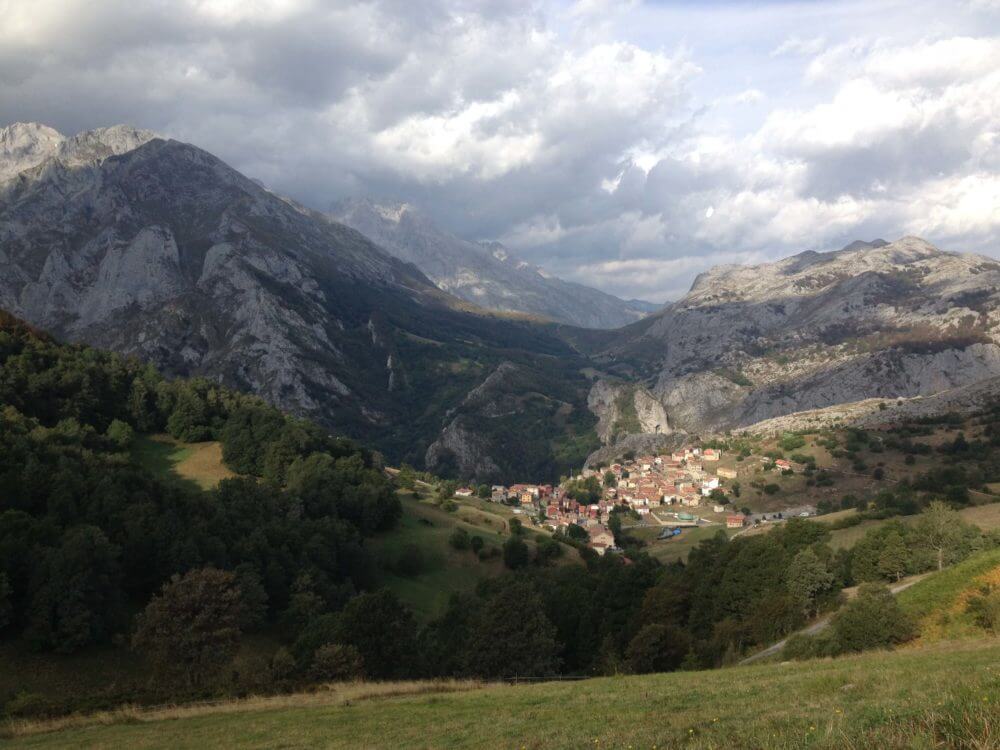 View of a village in the valley on the circular route to Sotres